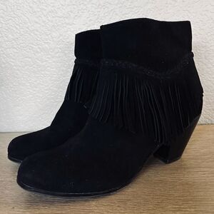 Gianni Bini Black Suede Western Fringe Ankle Boots Booties 9